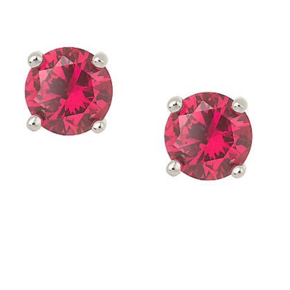 QVC Epiphany Platinum Clad Diamonique Simulated Ruby Stud Earrings. 0338